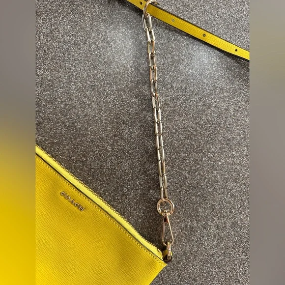 COACH Kylie Saffiano Leather Crossbody Bag Sunglow Yellow With Adjustable Strap - Picture 7 of 8